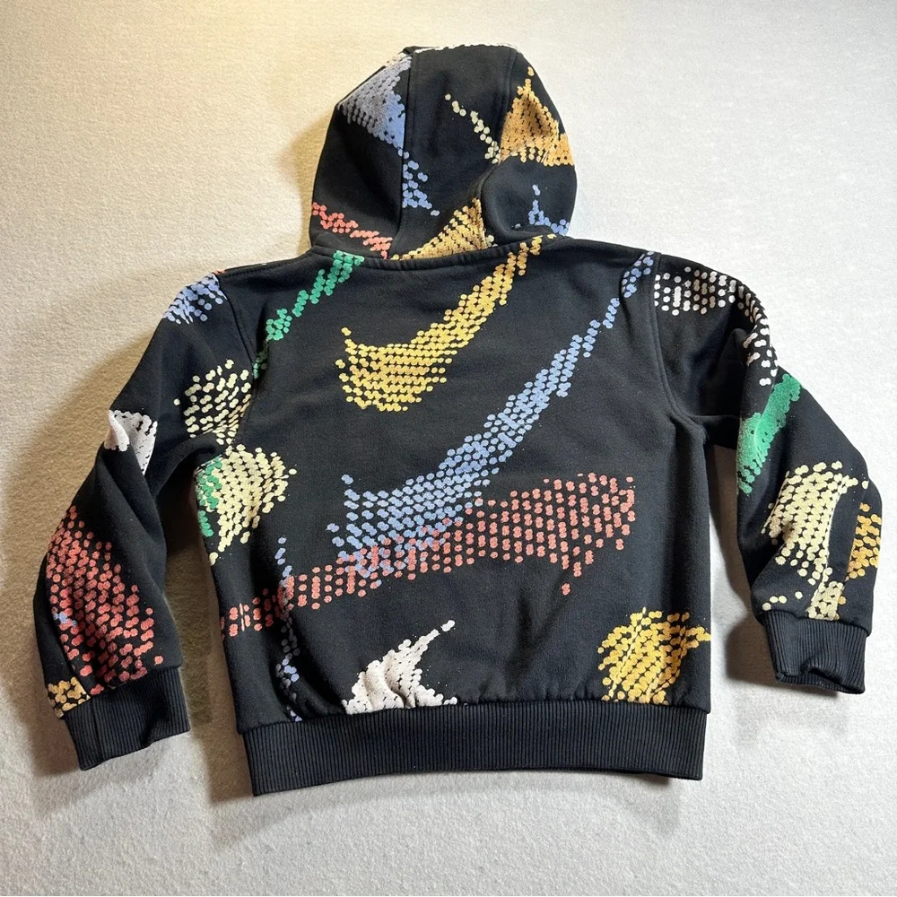 Nike Kids Hoodie Small‎ Black Pullover Sweatshirt Colorful Swoosh Print Logo